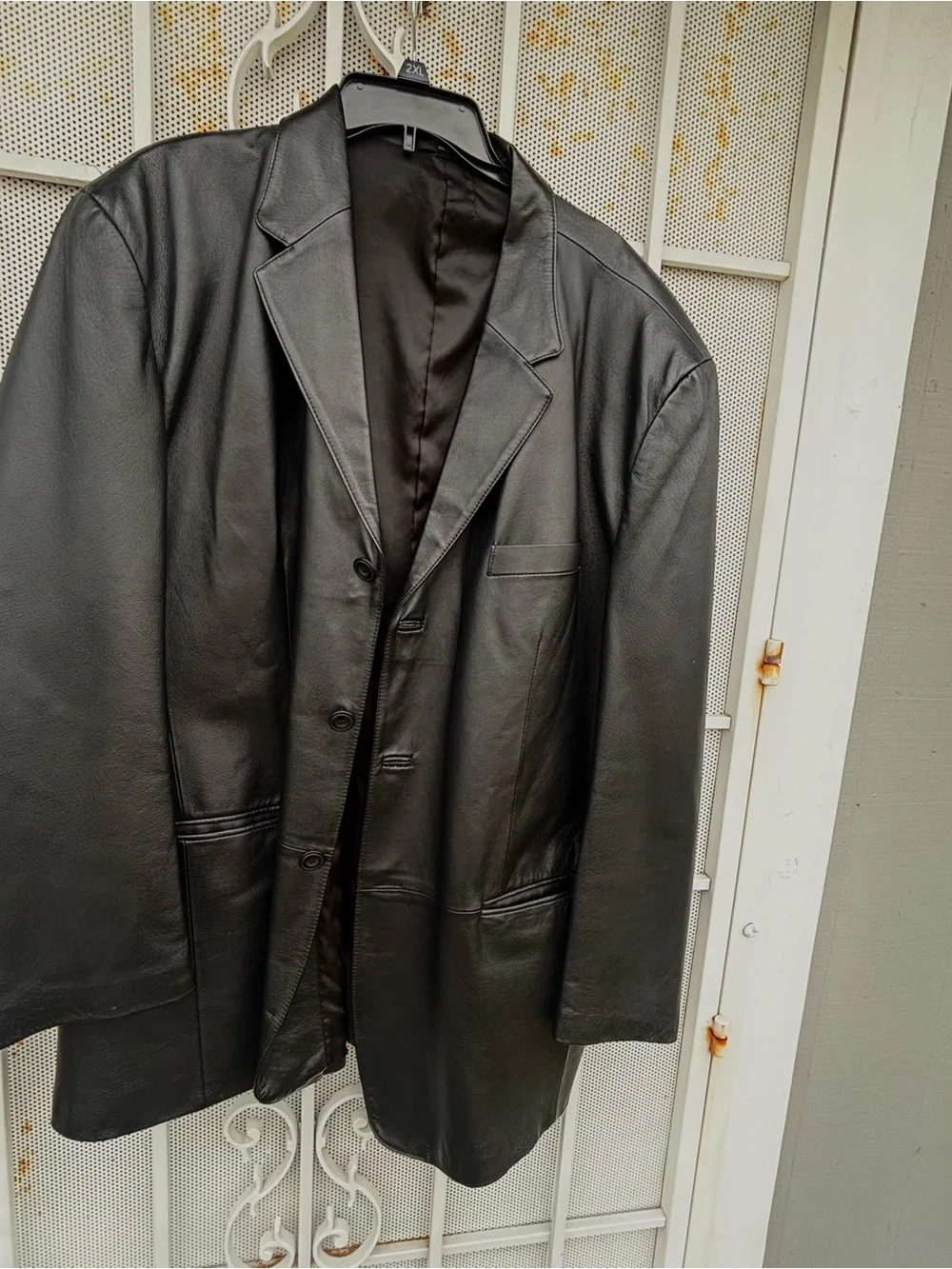 J. Ferrar Black Genuine Leather Blazer Jacket Mens XL Lined 3-Button Classic